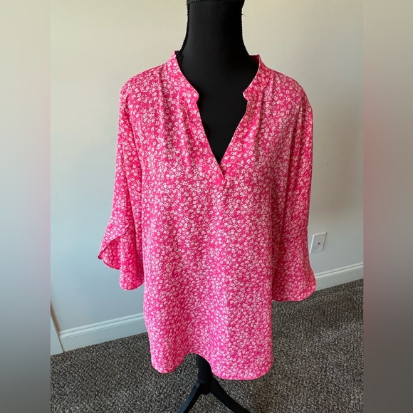 Gaharu Women's Ditsy Floral Top V Neck Chiffon Blouse 3/4 Sleeve Pink Large - Picture 5 of 11